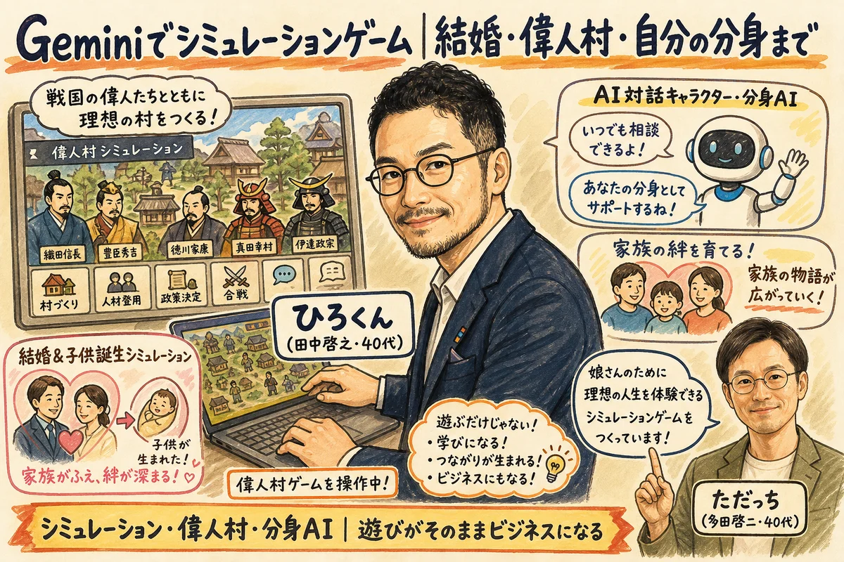 Gemini活用：シミュレーション・偉人対話・分身AIゲームへの応用｜遊びがそのままビジネスに