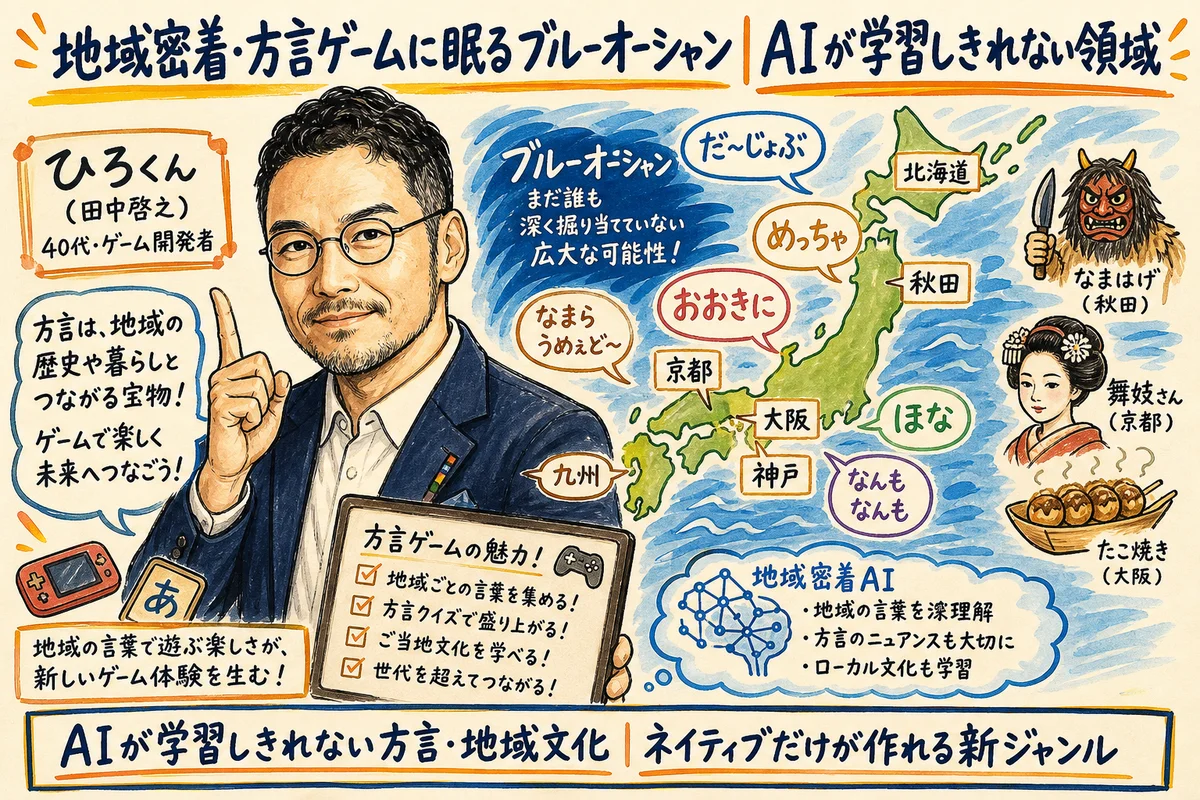 地域密着・方言ゲーム：大阪弁・京都弁などローカル言語学習の新ジャンル｜AIが学習しきれない領域