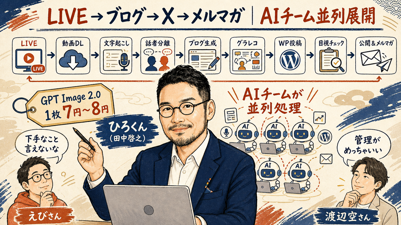 【ライブ実演】LIVEがブログ・X・メルマガに自動展開する分身AI秘書チームの正体