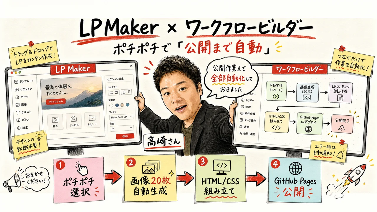 LP MakerとワークフロービルダーをLIVEで実演する高崎さんの見出し画像