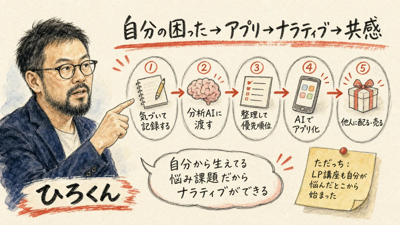 LIVE screenshot: 自分の課題発見からアプリ化・配布までのロードマップを語る場面