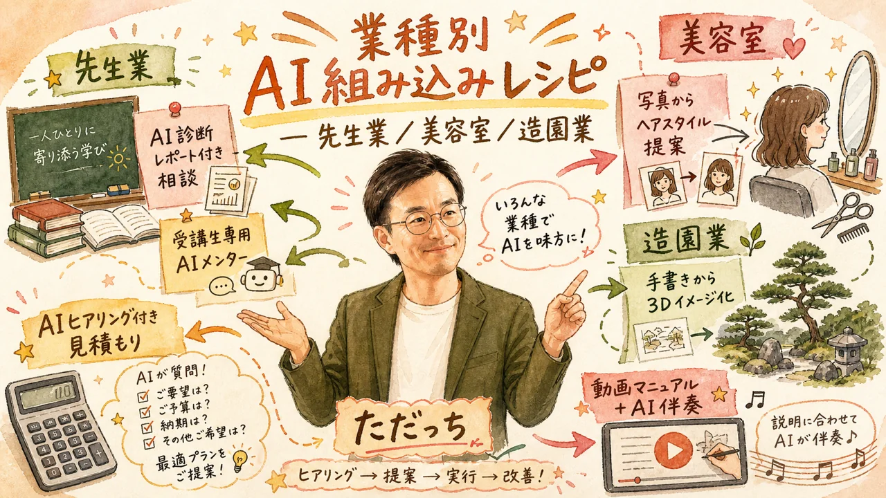 業種別AI組み込みレシピ──先生業／美容室／造園業の実例