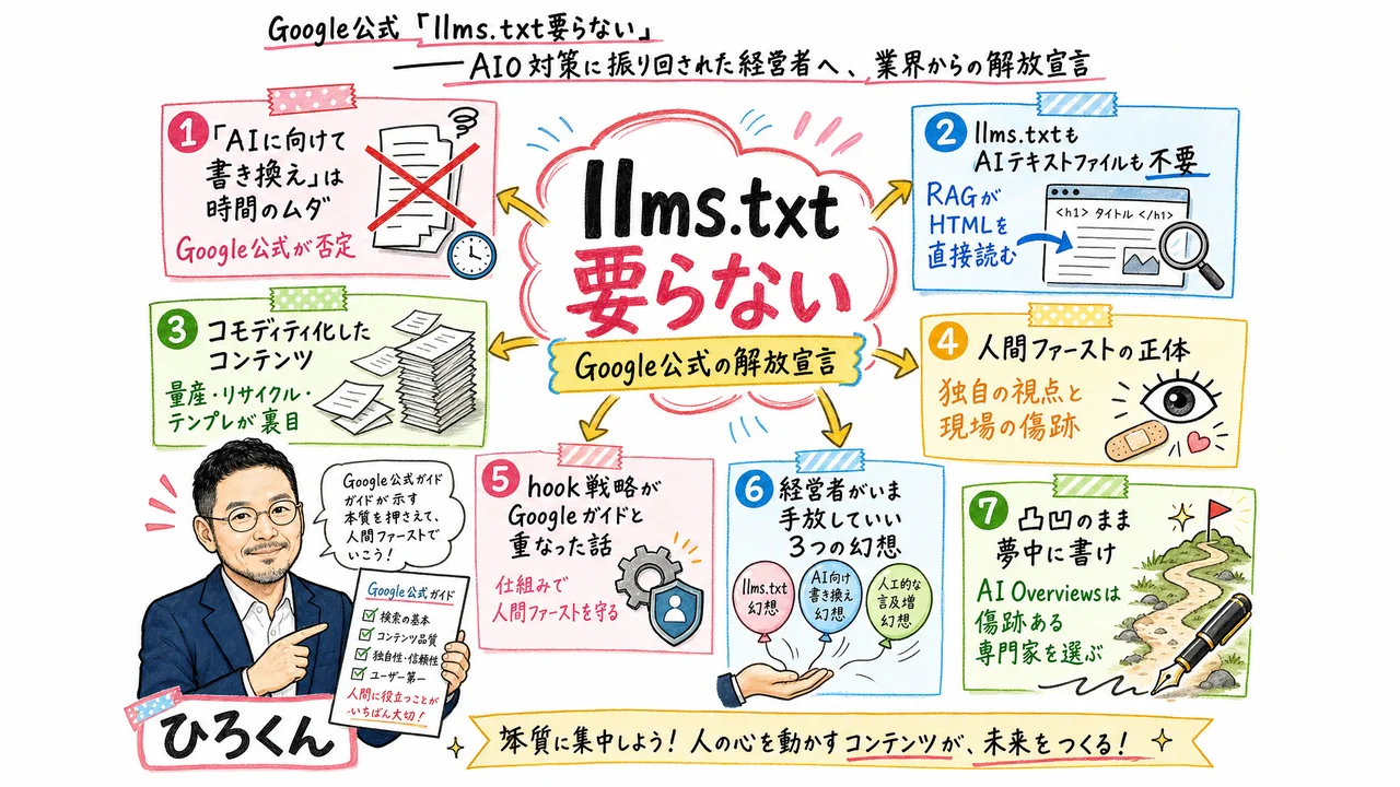 Google公式llms.txt不要・人間ファーストの全体図解