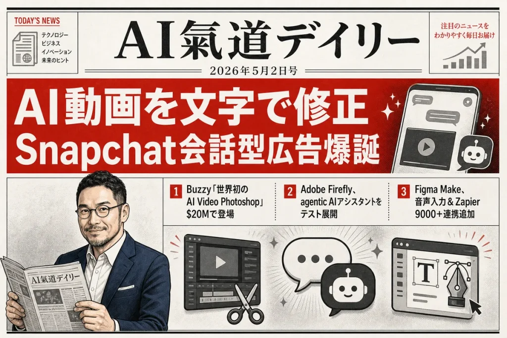 AI氣道デイリー新聞風アイキャッチ - AI動画を文字で修正・Snapchat会話型広告爆誕