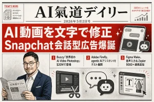 AI氣道デイリー新聞風アイキャッチ - AI動画を文字で修正・Snapchat会話型広告爆誕