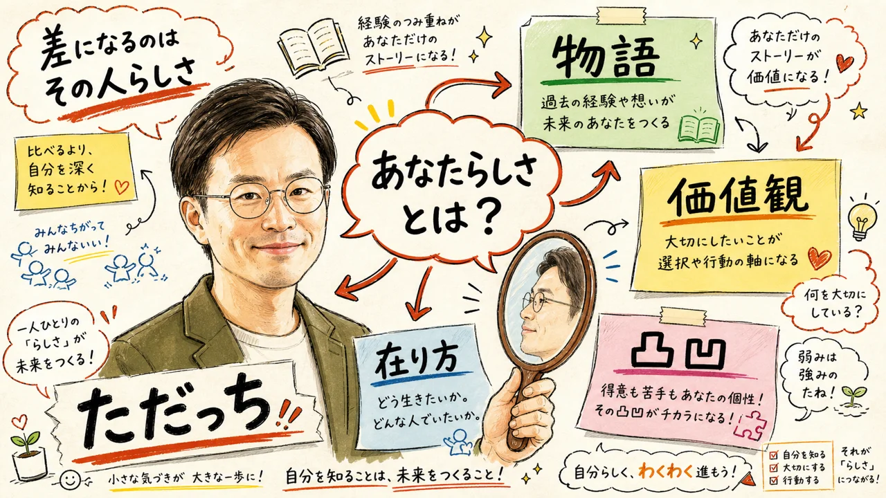 差になるのは『その人らしさ』 — ただっちが自分らしさの問いを投げかける図解