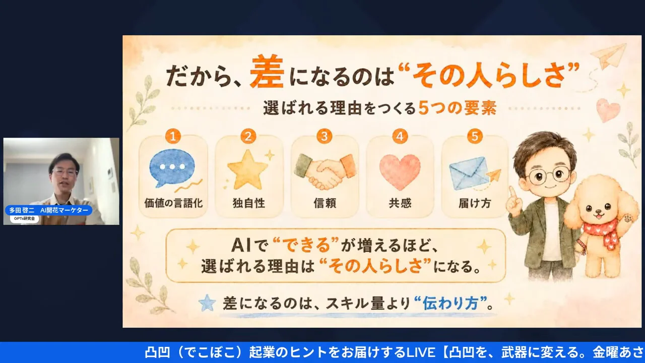『あなたらしさとは何か』を問いかけるただっちのシーン（10:02地点）