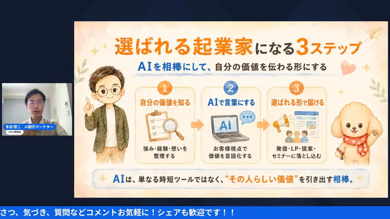 AIを相棒にする3ステップを語るただっちのシーン（22:26地点）