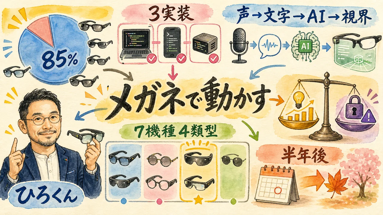 スマートグラス7機種比較を示すグラフィックレコーディング