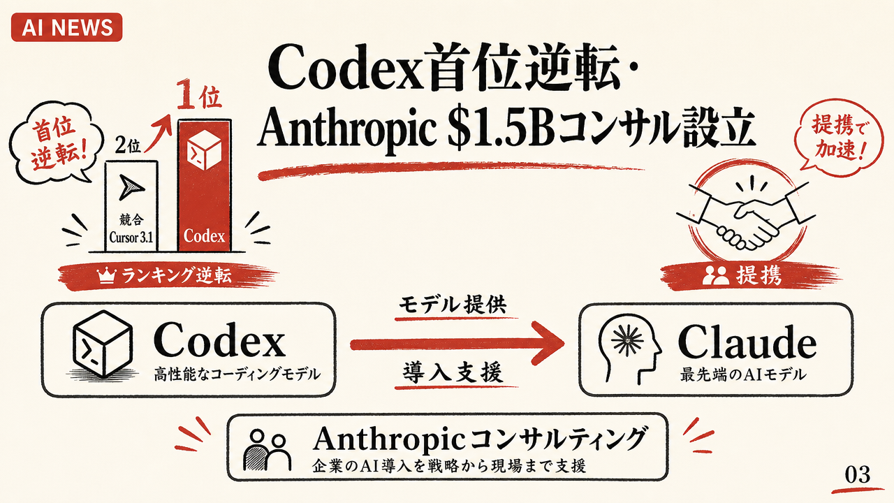 Anthropicがコンサル業界に殴り込みOpenAI Codex首位逆転＆ 見出し画像