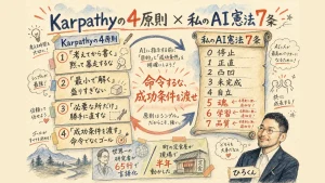 Karpathyの4原則とひろくんのAI憲法7条が呼応する全体図解