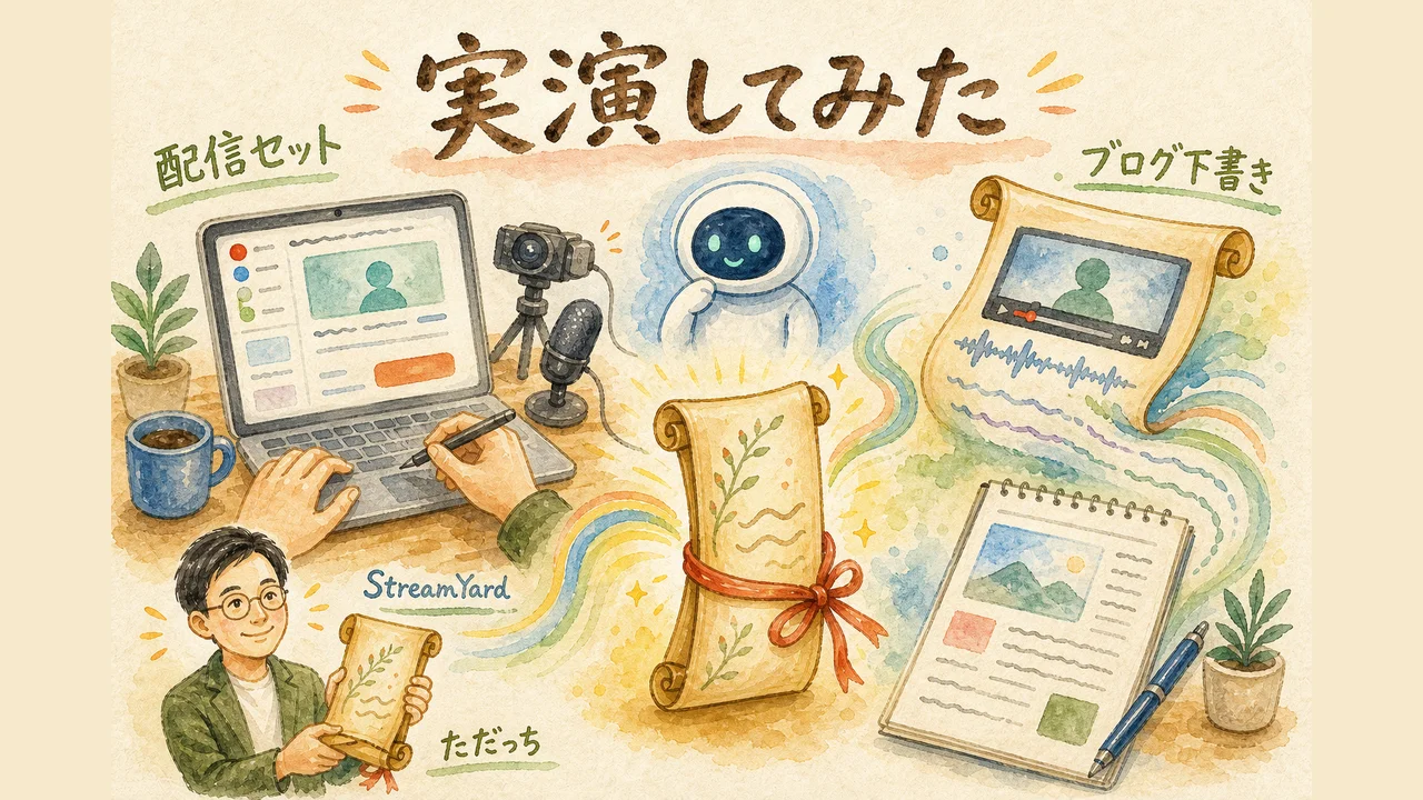 ただっちの実演 StreamYard配信セットとブログ記事化スキル