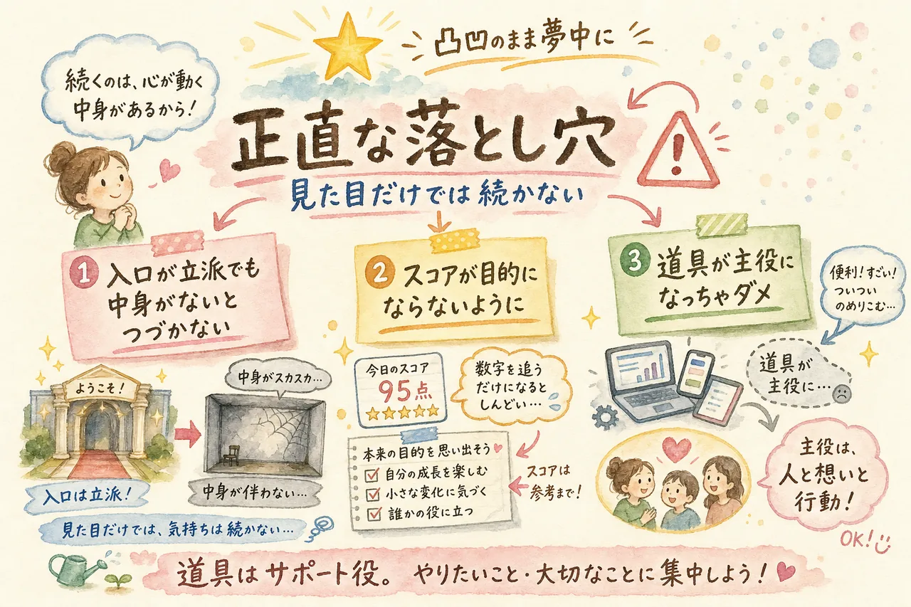 正直な落とし穴——見た目だけでは続かない。北極星を一番上に置く