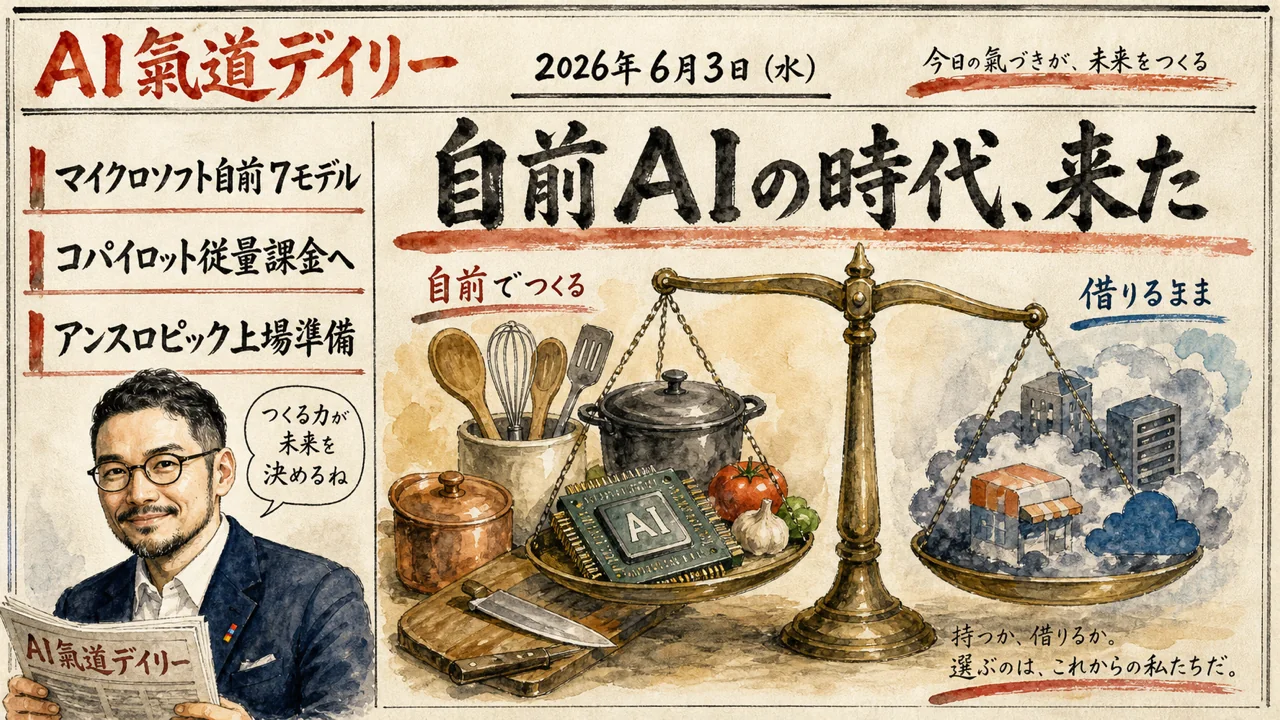 2026年6月3日のAIニュースをまとめた新聞風アイキャッチ