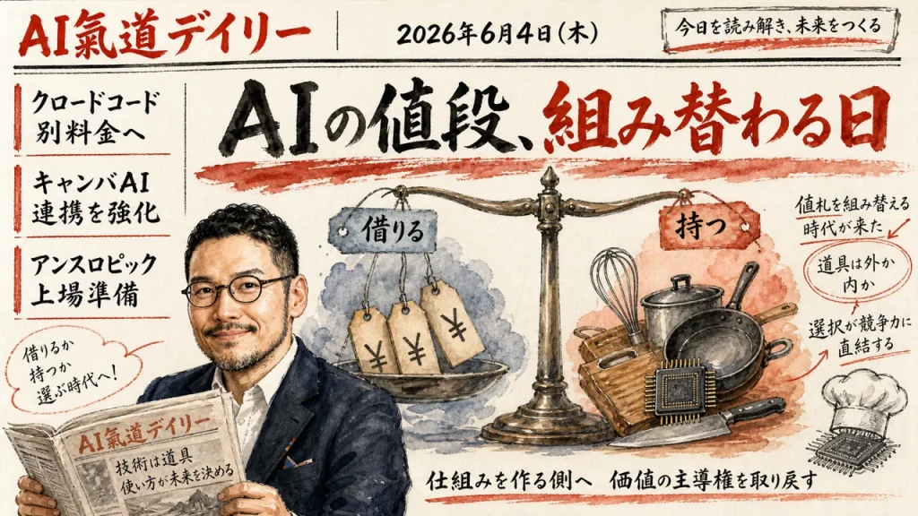 AI氣道デイリー 新聞風アイキャッチ 2026年6月4日 AIニュース