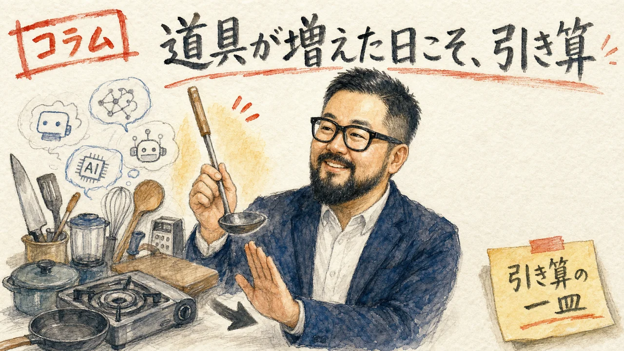 ひろくんが道具と引き算について語るコラムのグラフィックレコーディング