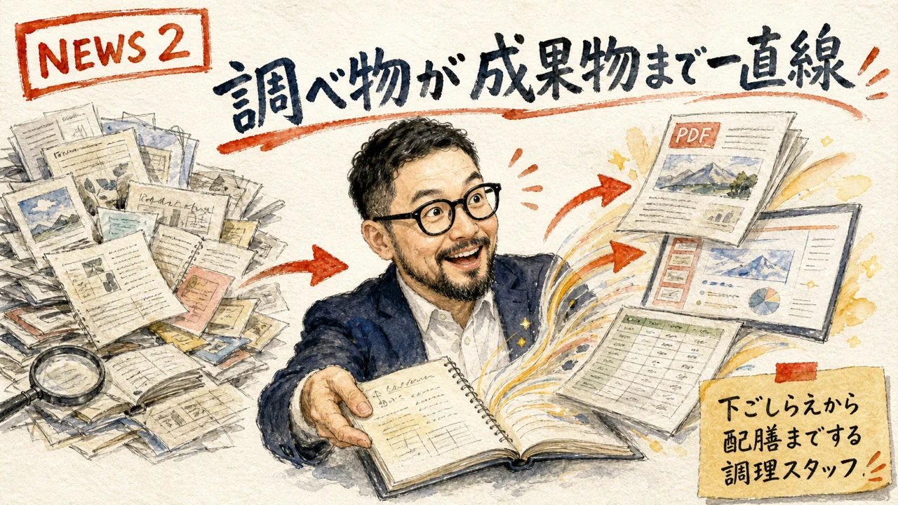 NotebookLMが成果物生成まで一気通貫になったことを解説するグラフィックレコーディング