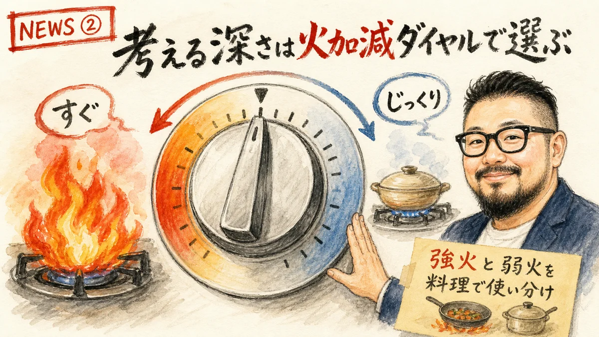考える深さを火加減ダイヤルで選ぶグラレコ図解