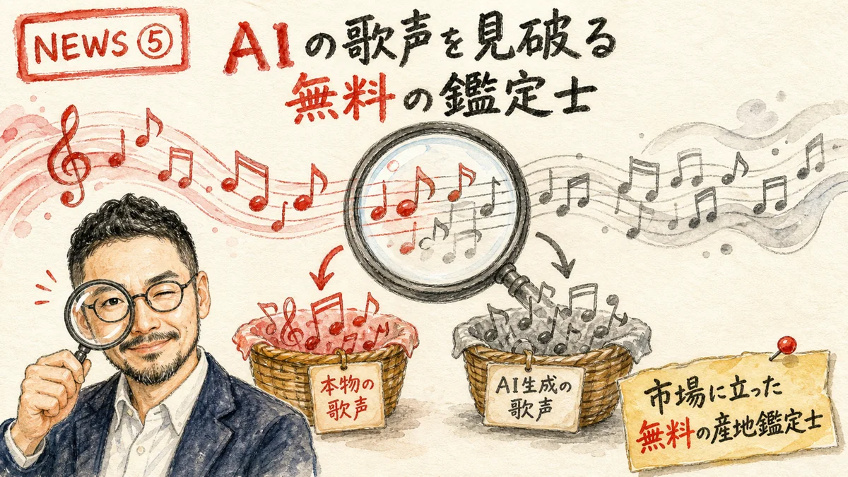 音符を虫眼鏡で見分ける無料鑑定士のグラレコ図解
