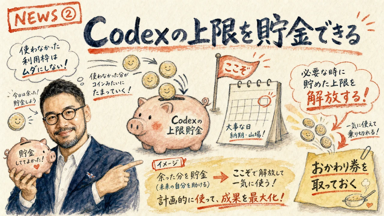 使わなかった利用枠を貯金箱に貯めておくグラレコ図解