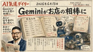 AI氣道デイリー 2026年6月13日 Geminiがお店の相棒に 新聞風アイキャッチ