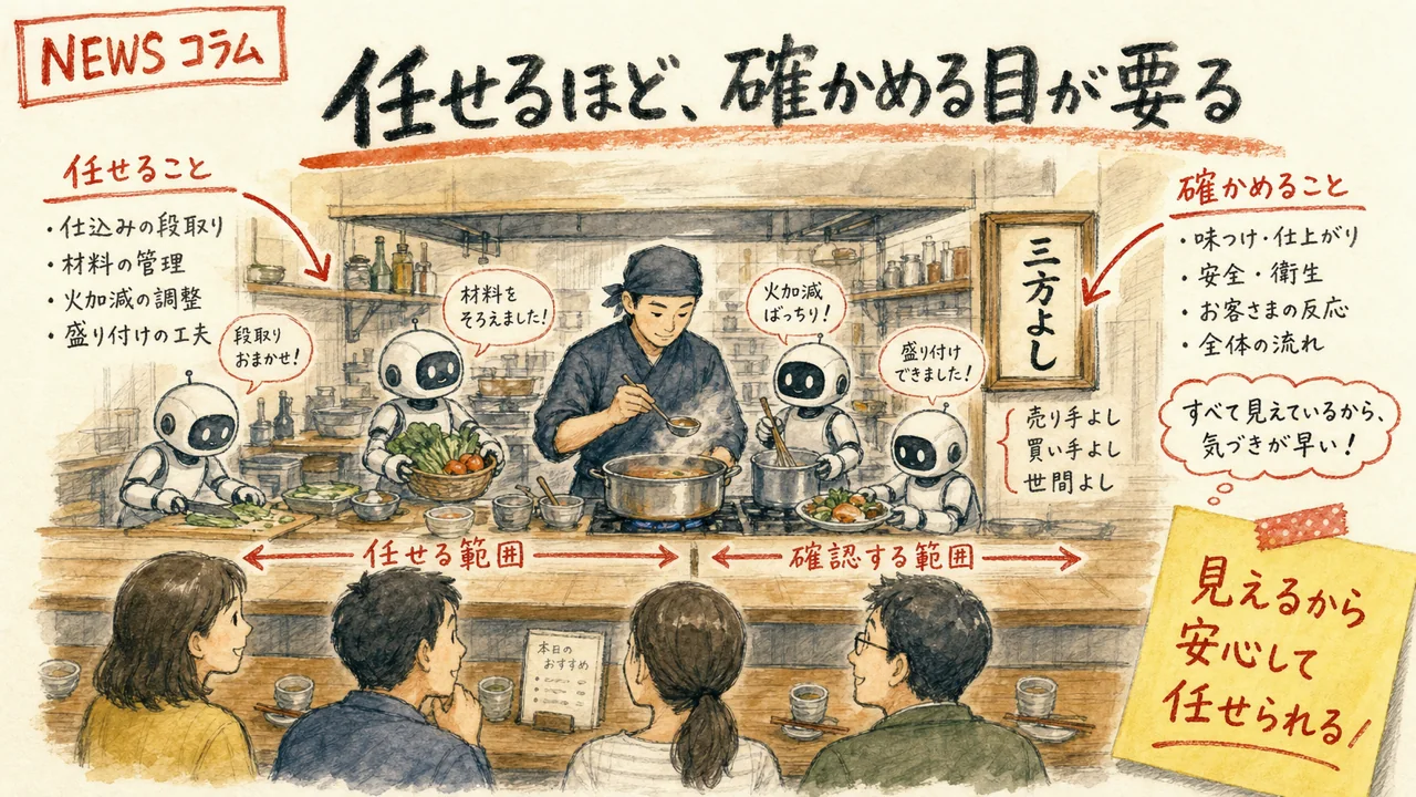 オープンキッチンで任せた手元が見える三方よしのグラレコ図解