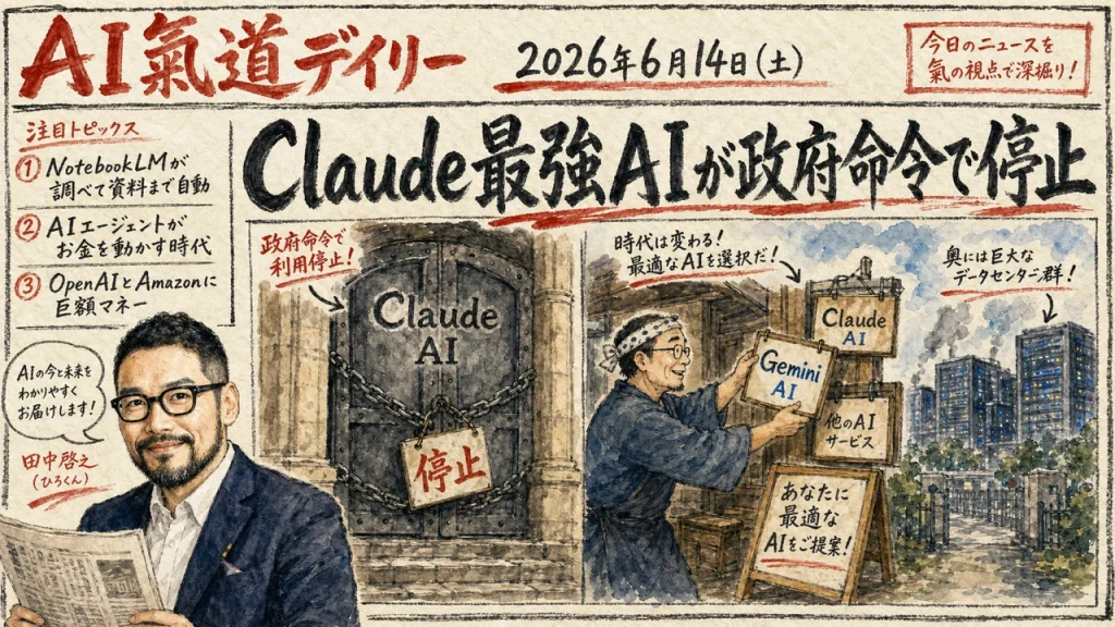 AI氣道デイリー新聞風アイキャッチ：Claude最強モデルが政府命令で停止