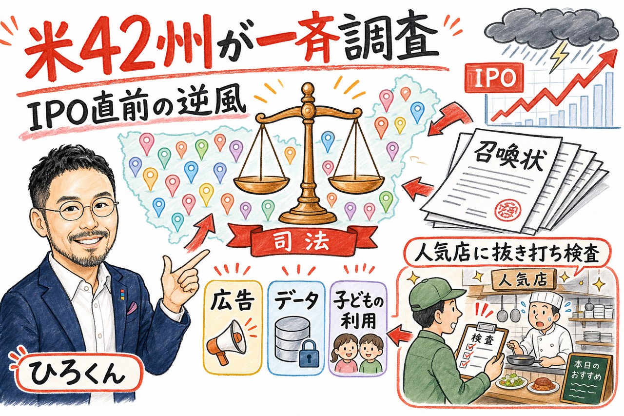 アメリカ42州の司法当局がOpenAIを一斉調査、IPO直前の規制リスクを示す図解