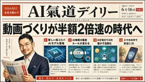 動画半額2倍速・新モデル・AI検索の新ルールを伝えるAI氣道デイリー新聞風メイン画像