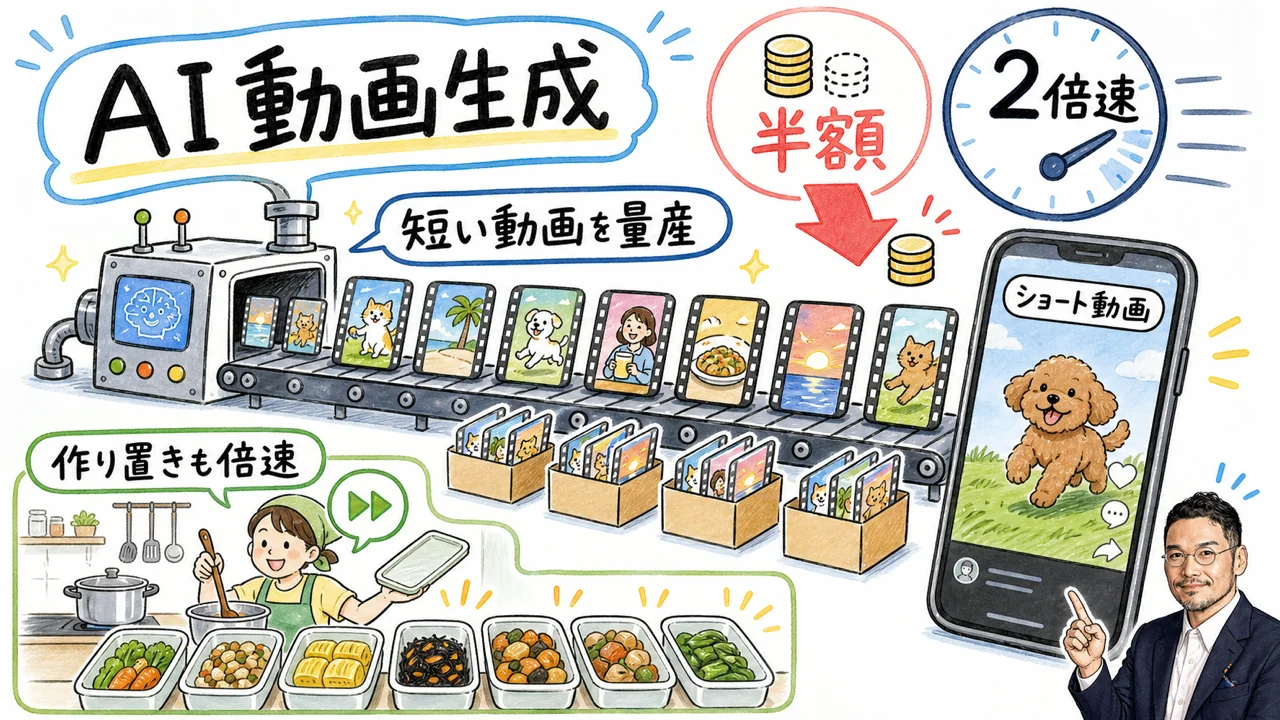 Seedance 2.0 Miniが720p動画を半額2倍速で量産する図解