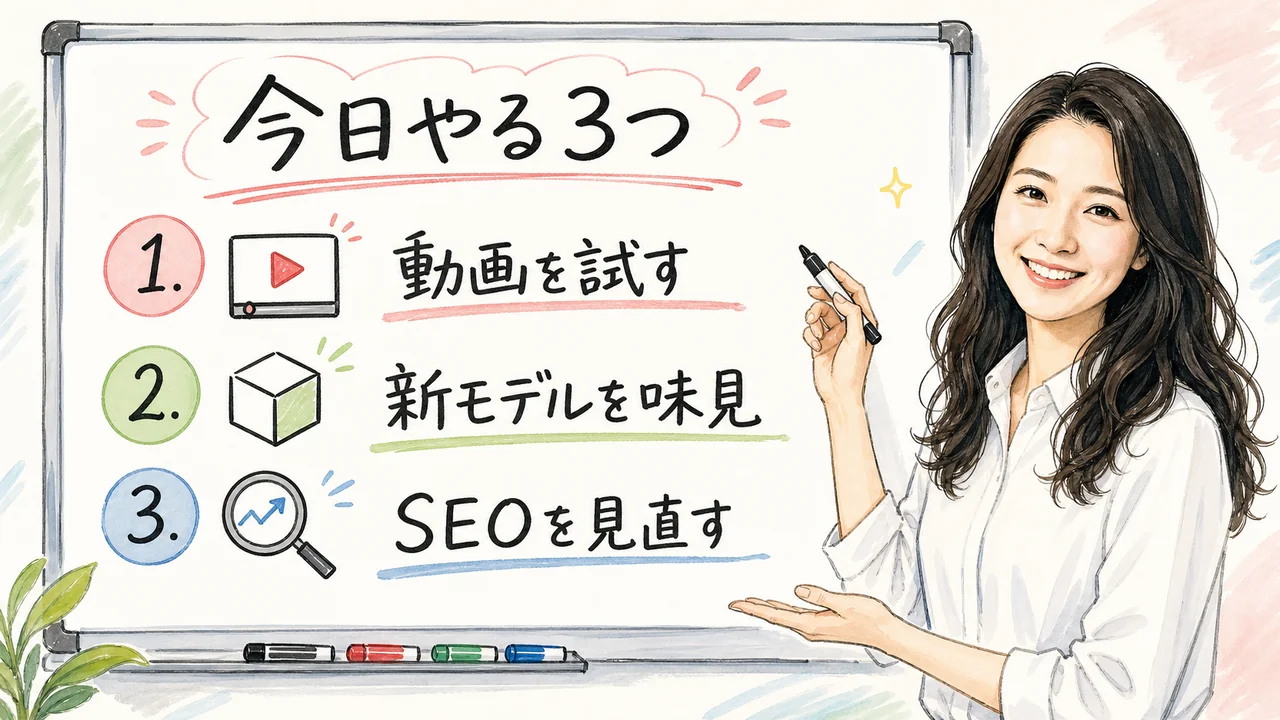 AI秘書の凛が今日の話題の要点を3つにまとめる図解