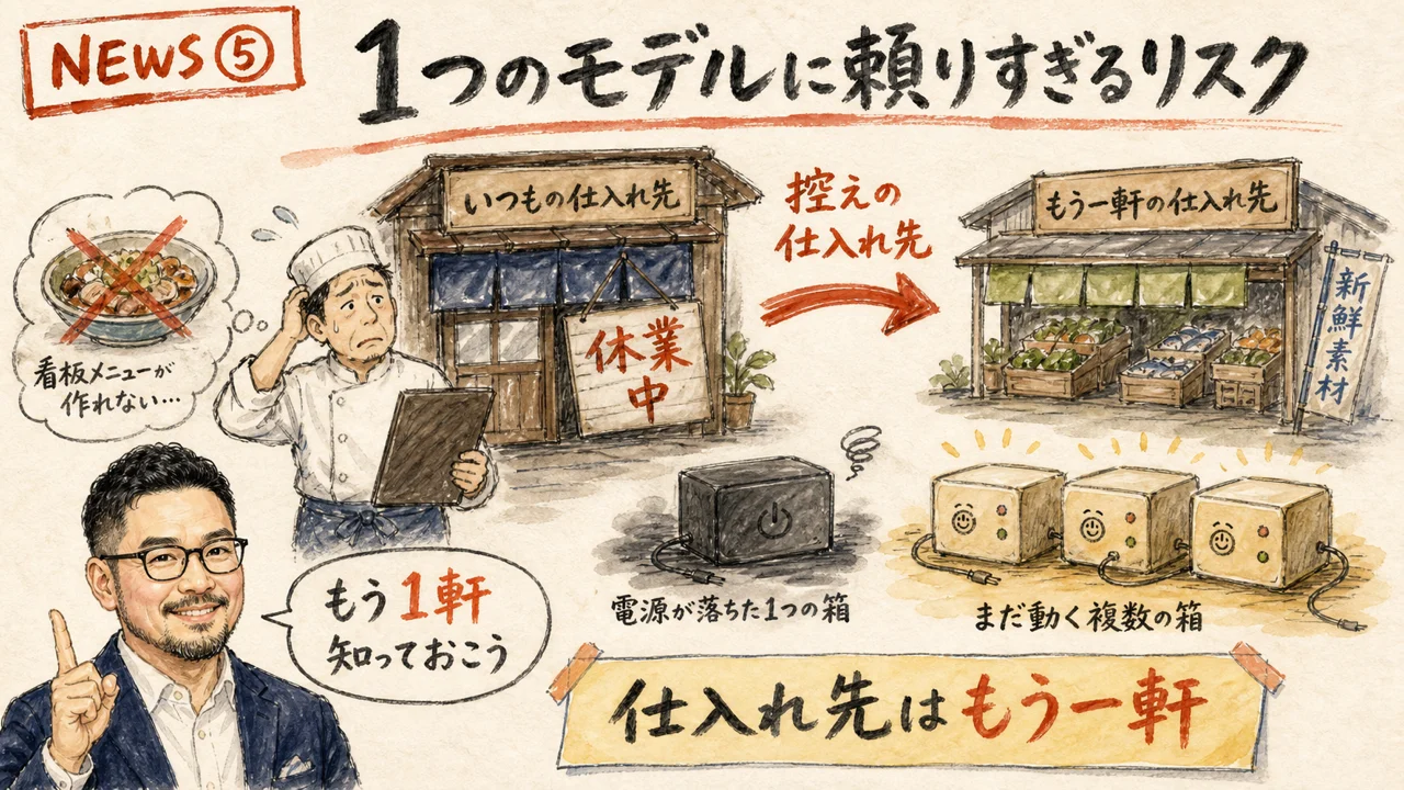 Claude Fable 5が米輸出規制で停止9日目になり1つのモデルに依存するリスクが見えたニュースの図解