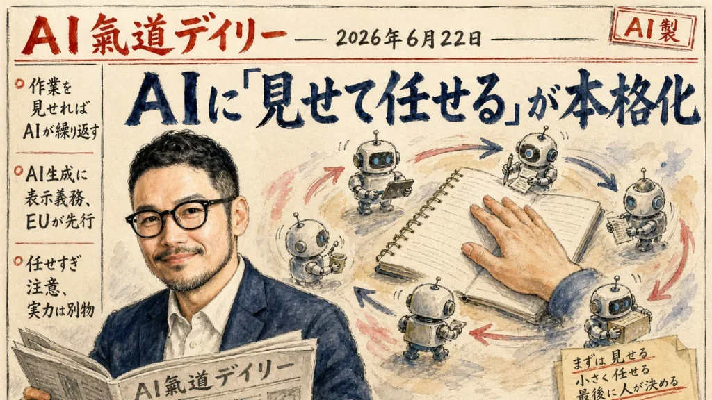 AIに見せて任せるが本格化した2026年6月22日のAIニュース新聞風アイキャッチ