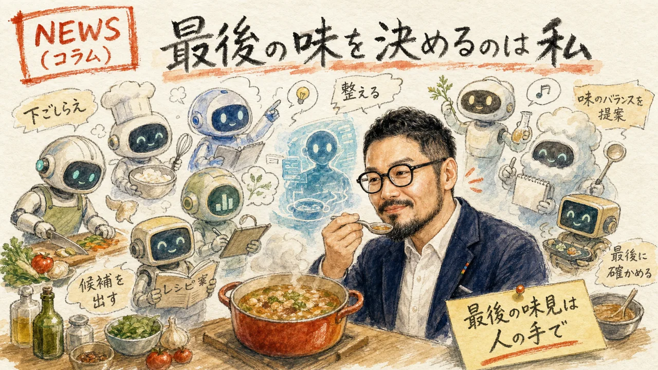 AIを同僚にしても最後の判断は人がするというコラム図解