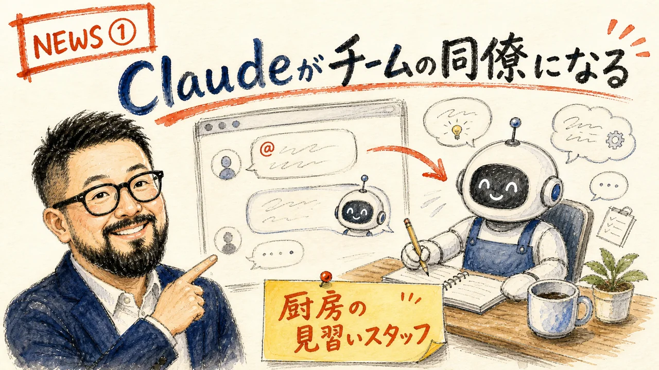 Claude TagがSlackに常駐するイメージのグラレコ