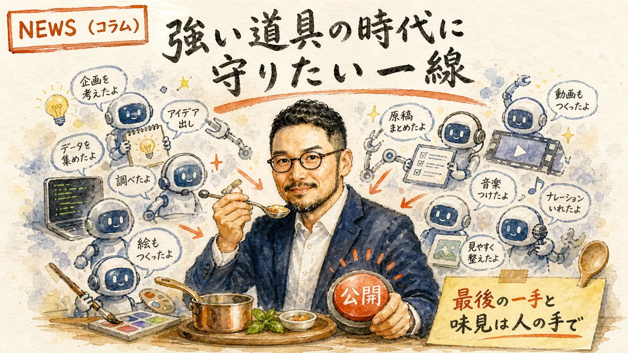 強いAIの時代に最後の判断と本物を守るのは人だというコラム図解