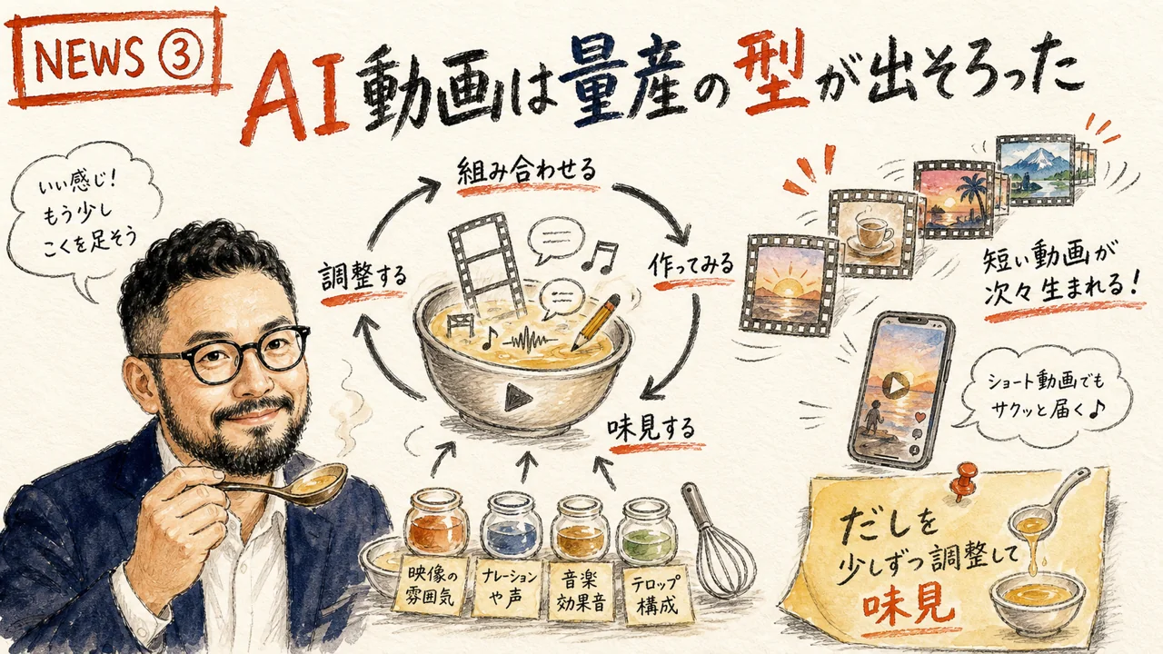 複数AIモデルを組み合わせてAI動画を量産するマーケター向けプレイブックのグラレコ