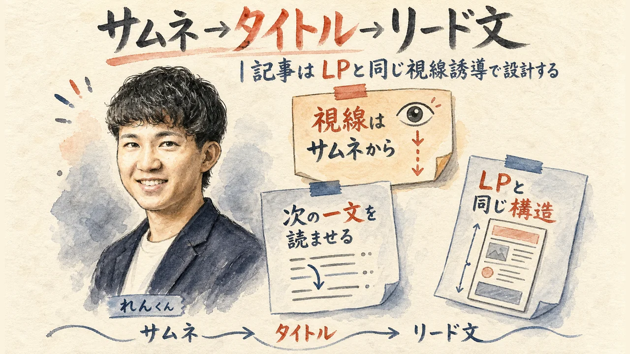 サムネ、タイトル、リード文の視線誘導をLPと同じ構造で設計する図解