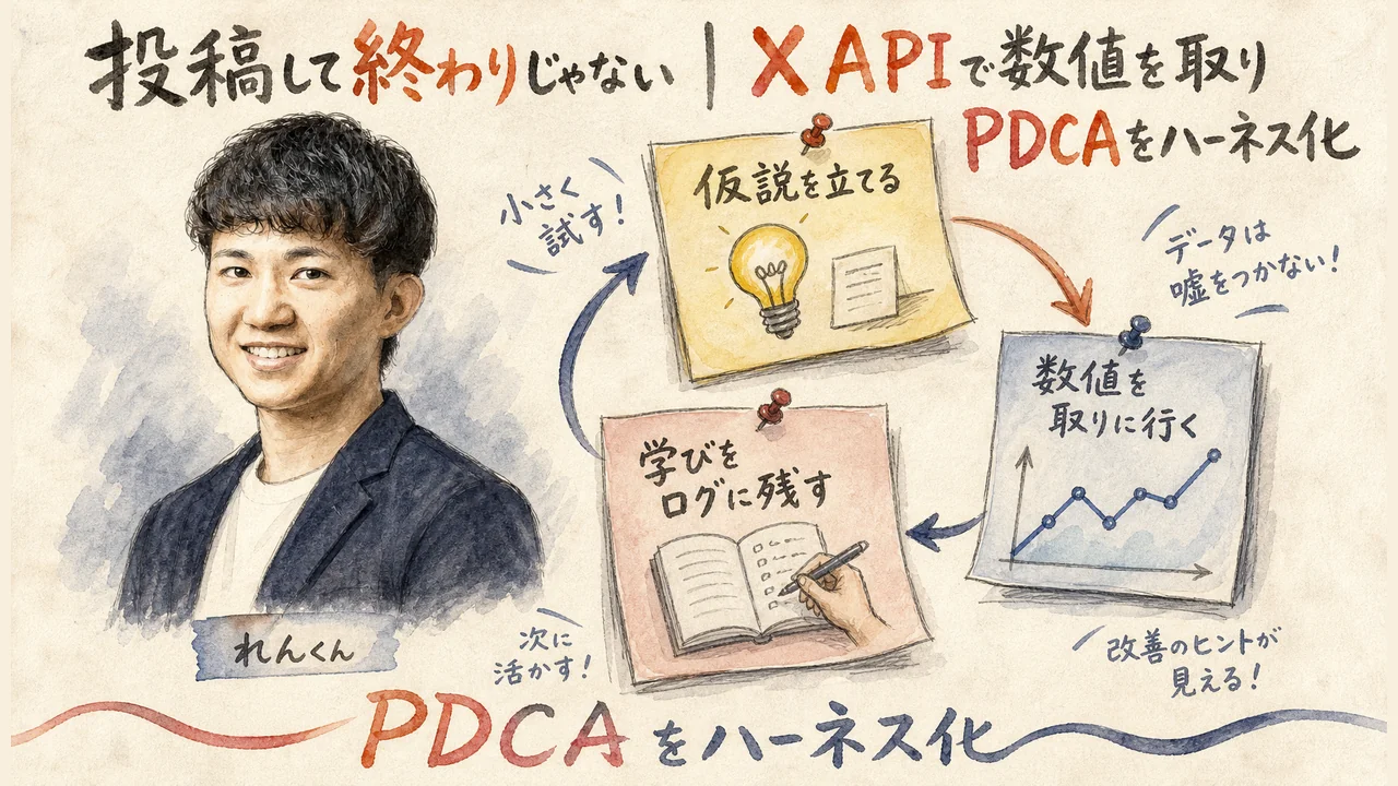 X APIで数値を取得しPDCAをハーネス化する仕組みの図解