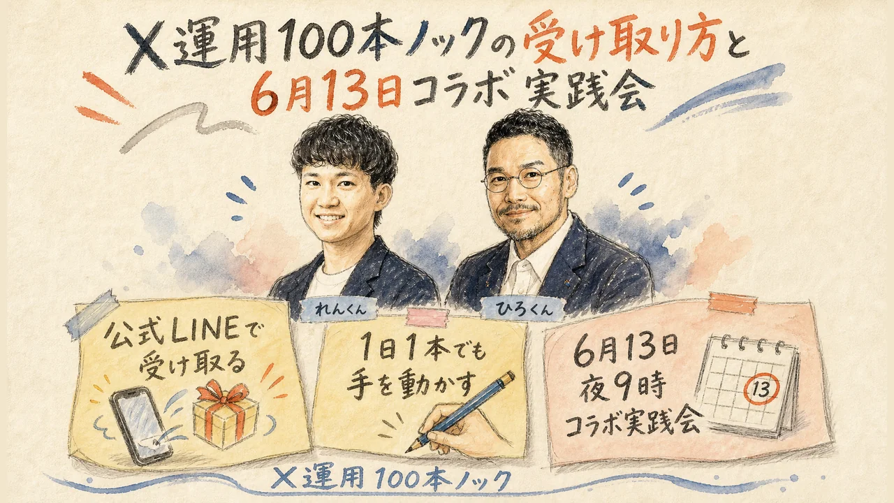 X運用100本ノックの受け取り方と6月13日コラボ実践会の案内図解