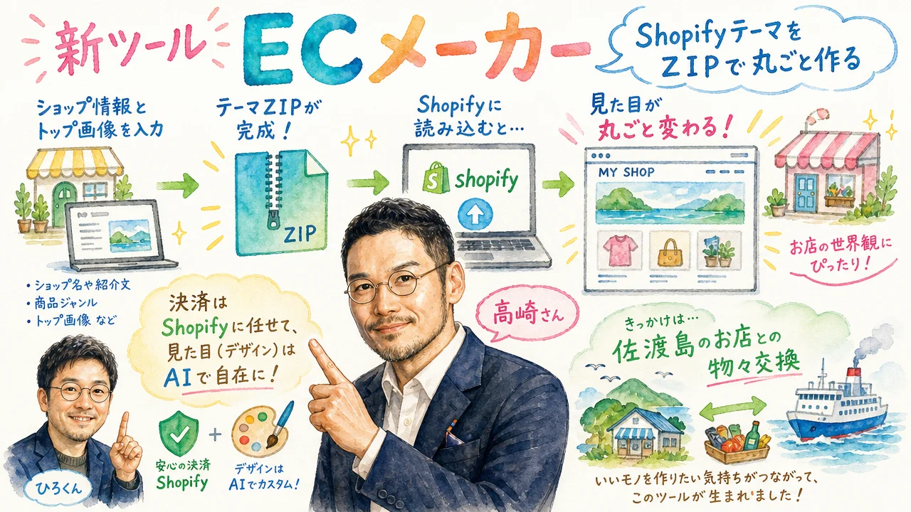 ECメーカーでShopifyテーマを生成する流れの図解
