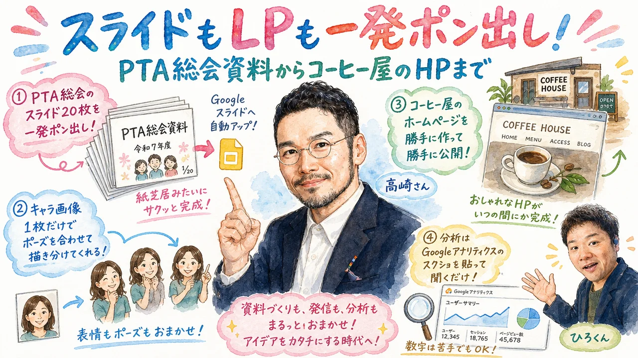 スライドとLPを一発生成する実演の図解