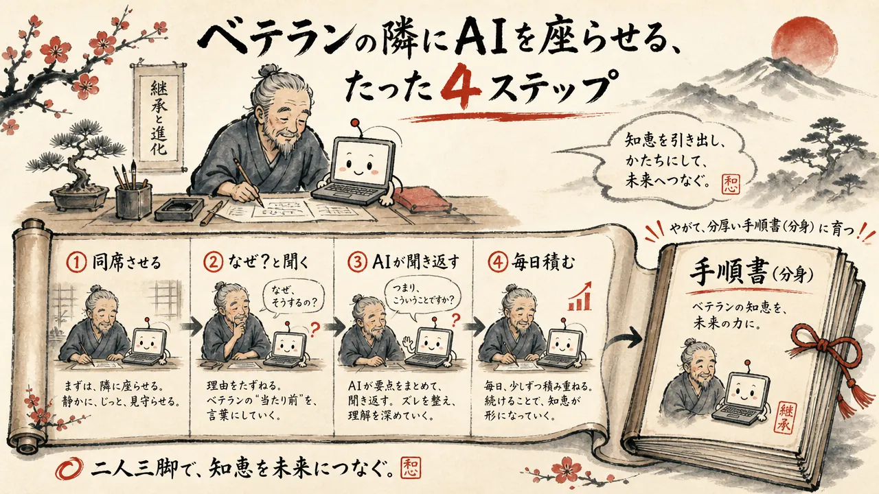 ベテランの隣にAIを座らせる4ステップ（図解）