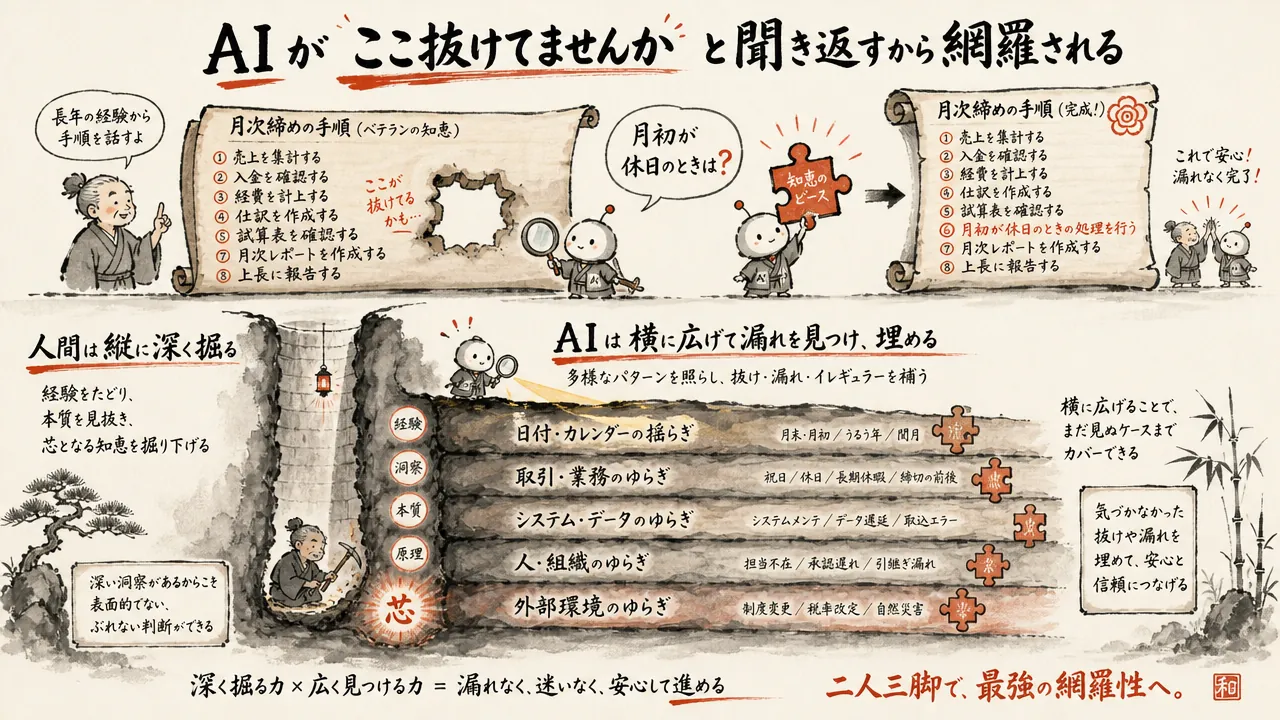 AIがここ抜けてませんかと聞き返すから網羅される（図解）