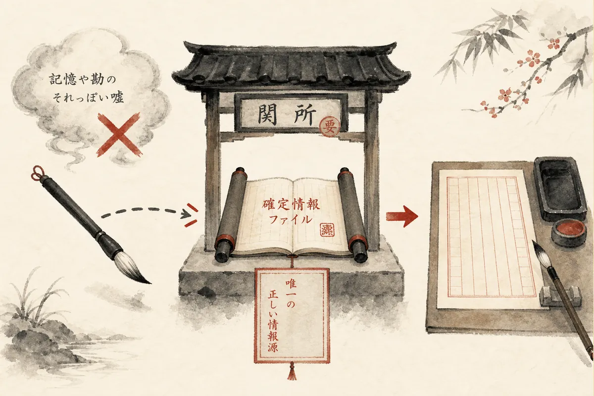 物理ブロック3・確定情報を見ないと書けないSOT直読みを関所と巻物で表した和モダン図解