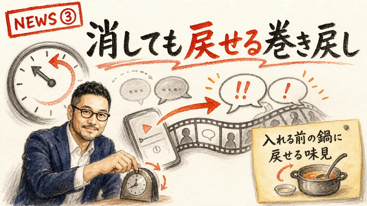 rewindコマンドでclear前の会話状態に巻き戻せる安心感を表した図解