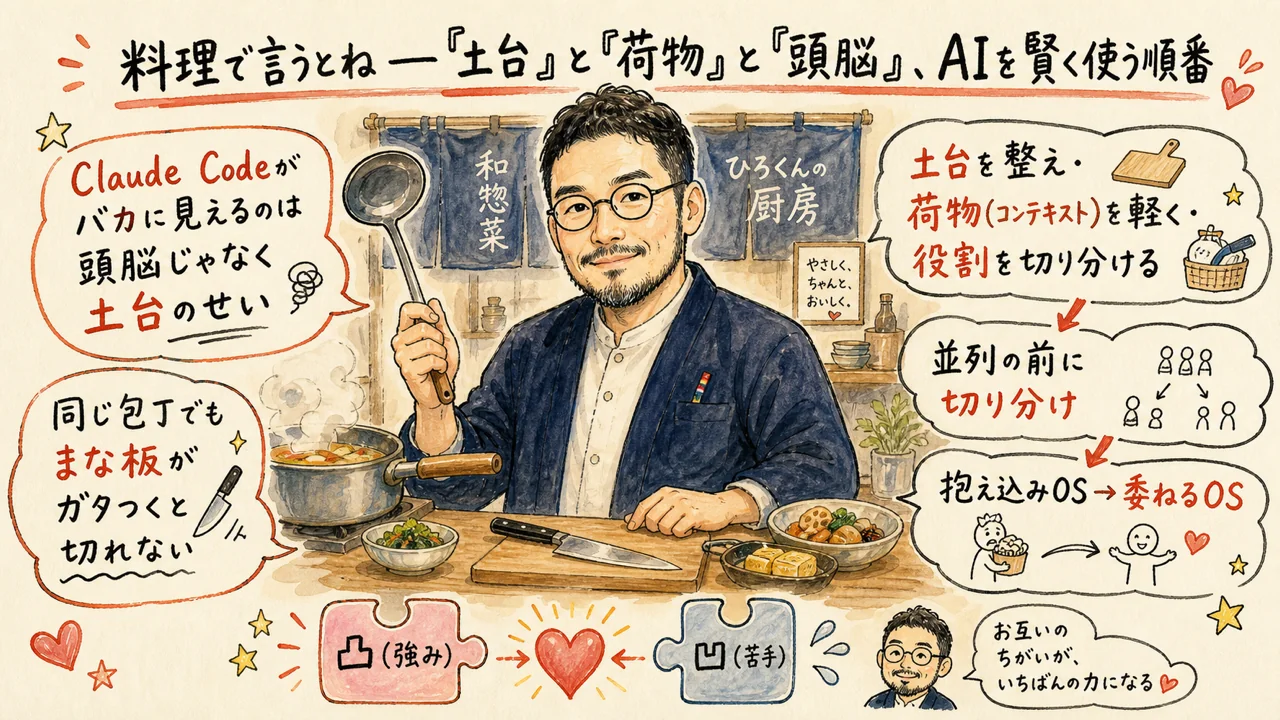 土台と荷物と頭脳 AIを賢く使う順番のひろくんコラム図解