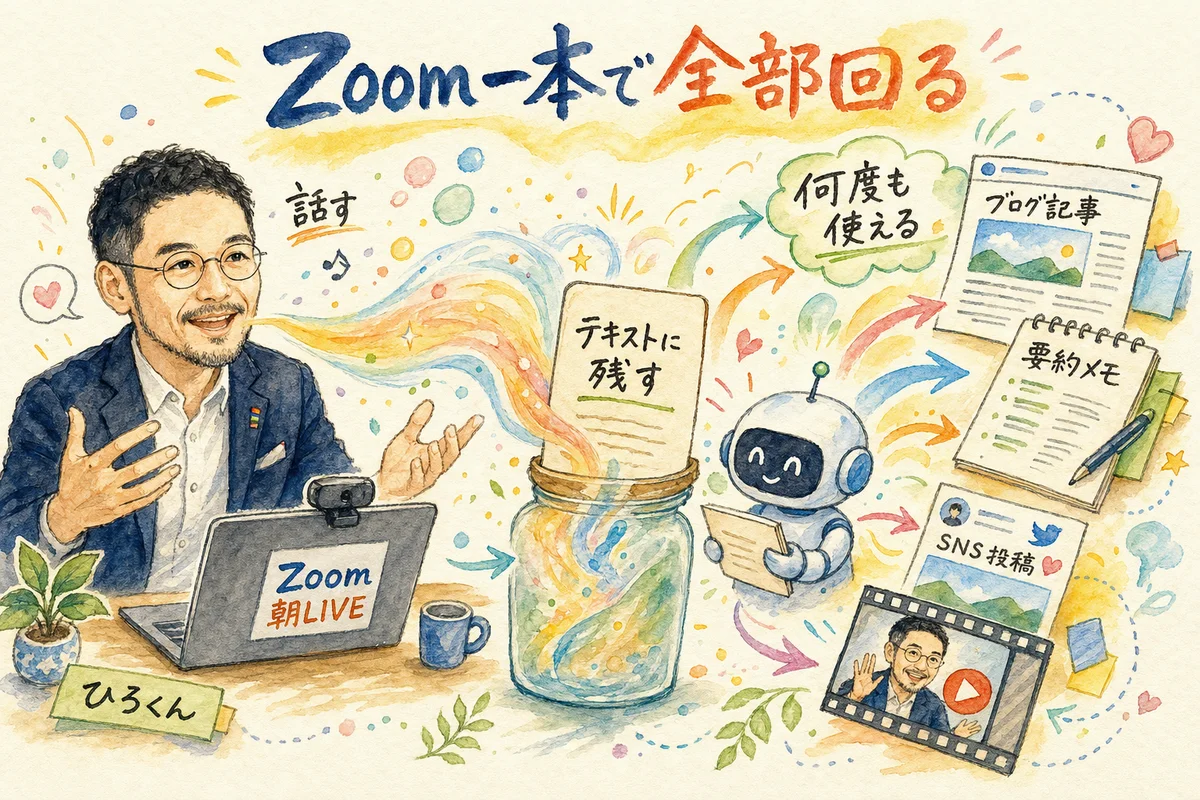 Zoom一本で全部回る理由を描いた水彩イラスト