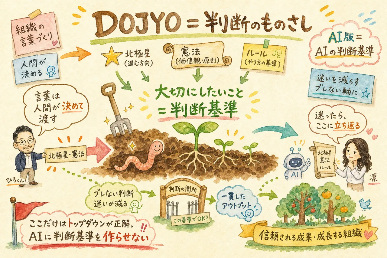 DOJYO（道場）判断のものさしは人間が手で書いて渡すグラレコ