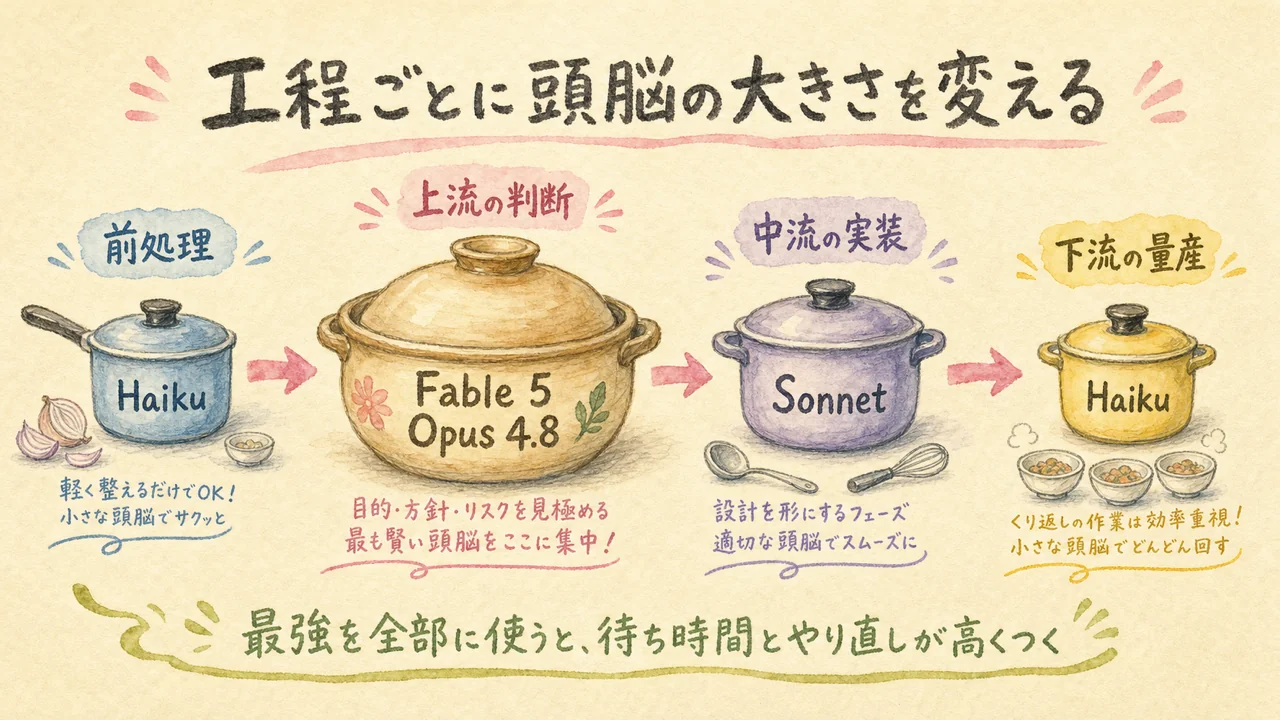 工程ごとに頭脳の大きさを変える——上流は大、中流は中、下流は小
